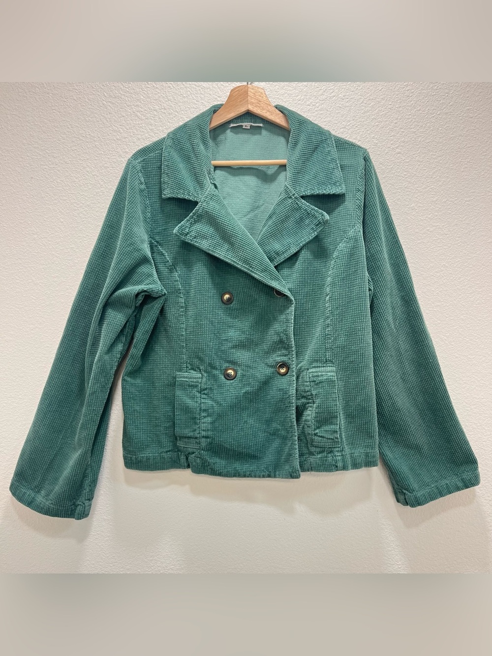 Bryn Walker Green Waffle Corduroy Faux Double Breasted Jacket Large Lagenlook